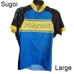 Sugoi Men's Cycling Jersey Large Blue Yellow PRO Bike Shirt Zip Up Pocket New